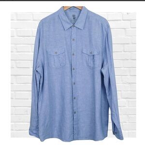 100% Linen XL Button Down Shirt Coastal Grandma Beach Vacation Chambray Blue